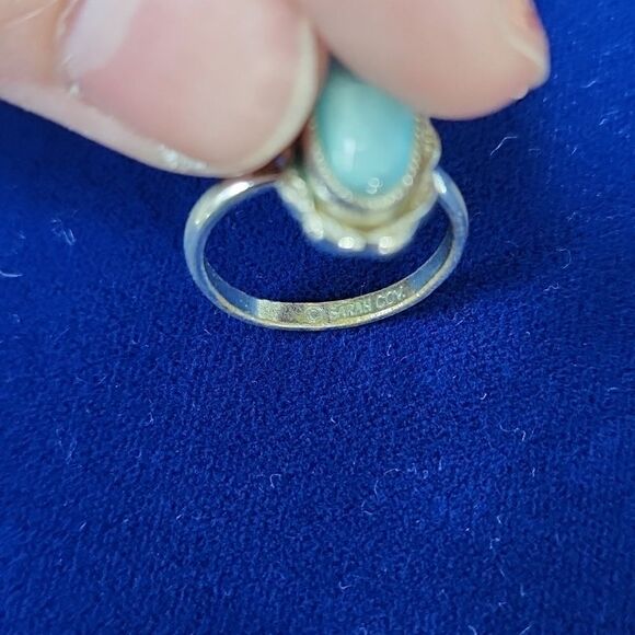 Vintage Signed Sarah Coventry Blue Cats Eye Adjustable Ring - Picture 2 of 2